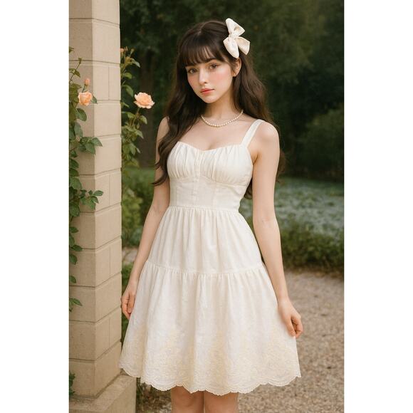 Trixxi White Cotton Sundress Women’s Medium Midi Embroidered Feminine Romantic - Picture 1 of 8